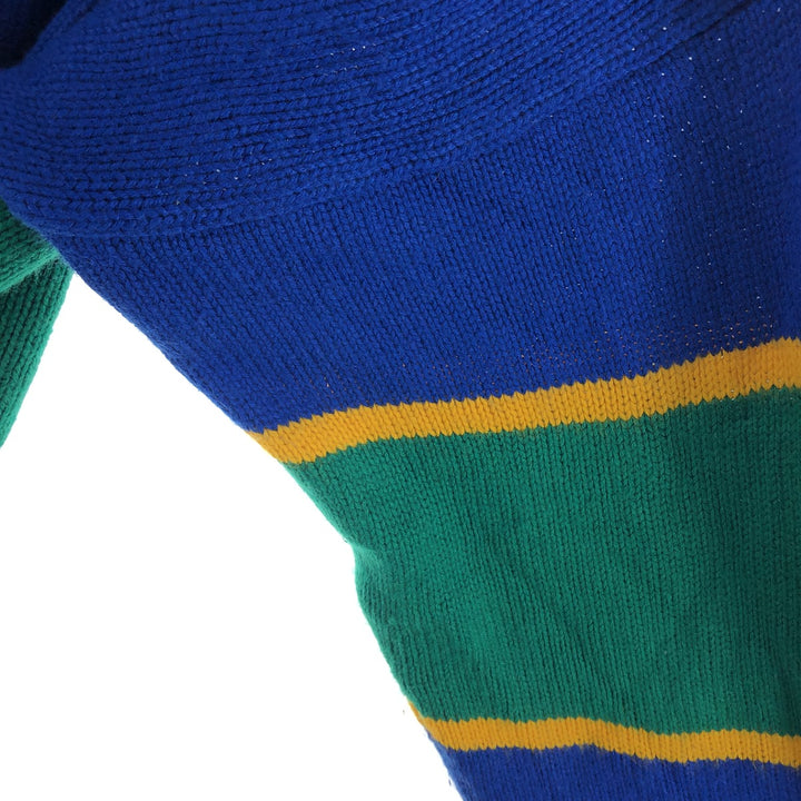 80'S Lacoste IZOD Multi-border Acrylic Knit Sweater 16-18 (L) Men's L equivalent Vintage acrylic blue type Vintage Second Hand