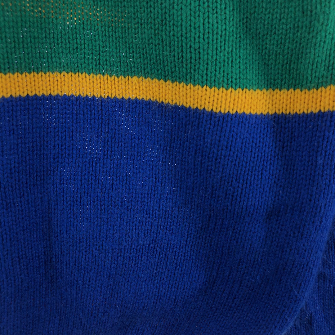 80'S Lacoste IZOD Multi-border Acrylic Knit Sweater 16-18 (L) Men's L equivalent Vintage acrylic blue type Vintage Second Hand