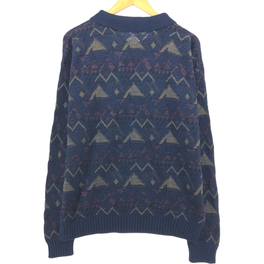 SHELDON All-over Print Polo Knit Sweater, Men's XL Size unclear purple type Vintage Second Hand