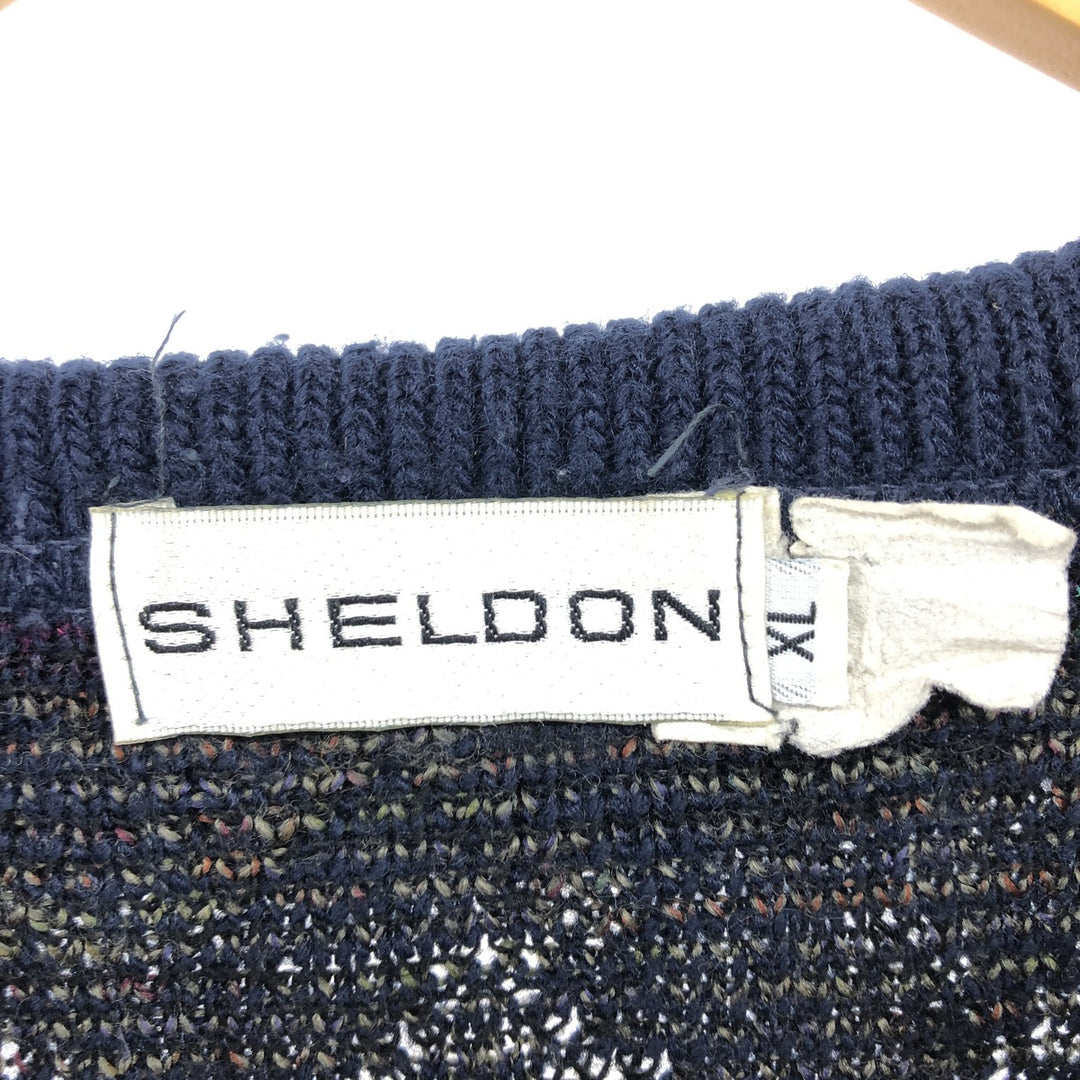 SHELDON All-over Print Polo Knit Sweater, Men's XL Size unclear purple type Vintage Second Hand