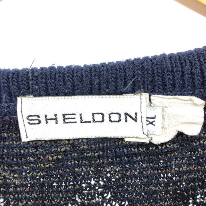 SHELDON All-over Print Polo Knit Sweater, Men's XL Size unclear purple type Vintage Second Hand