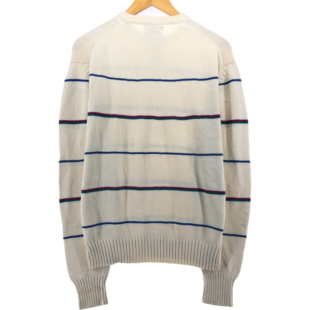 BOSTON TRADER Striped Pattern Henley Neck Cotton Knit Sweater Men's Size L cotton white type Vintage Second Hand