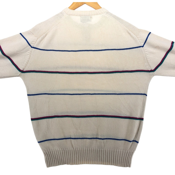 BOSTON TRADER Striped Pattern Henley Neck Cotton Knit Sweater Men's Size L cotton white type Vintage Second Hand