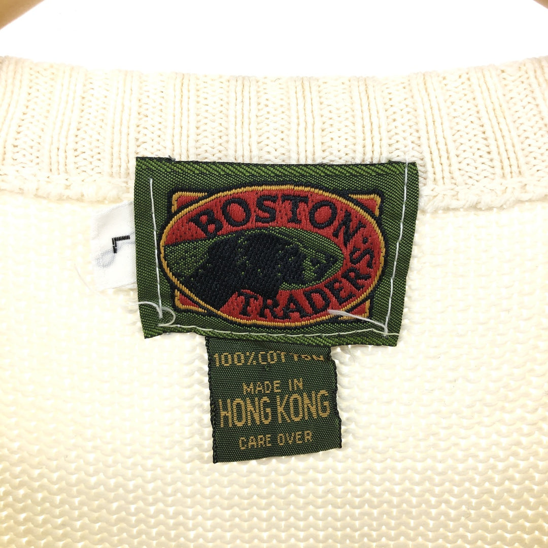 BOSTON TRADER Striped Pattern Henley Neck Cotton Knit Sweater Men's Size L cotton white type Vintage Second Hand