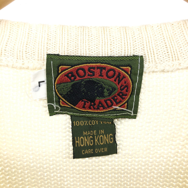 BOSTON TRADER Striped Pattern Henley Neck Cotton Knit Sweater Men's Size L cotton white type Vintage Second Hand