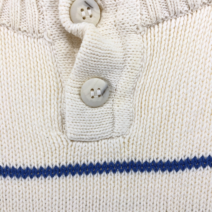 BOSTON TRADER Striped Pattern Henley Neck Cotton Knit Sweater Men's Size L cotton white type Vintage Second Hand