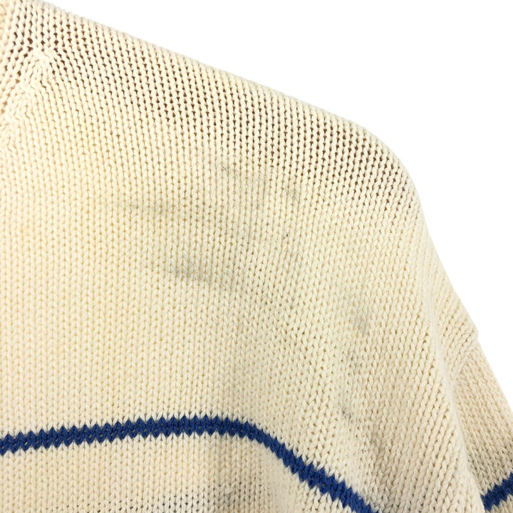 BOSTON TRADER Striped Pattern Henley Neck Cotton Knit Sweater Men's Size L cotton white type Vintage Second Hand