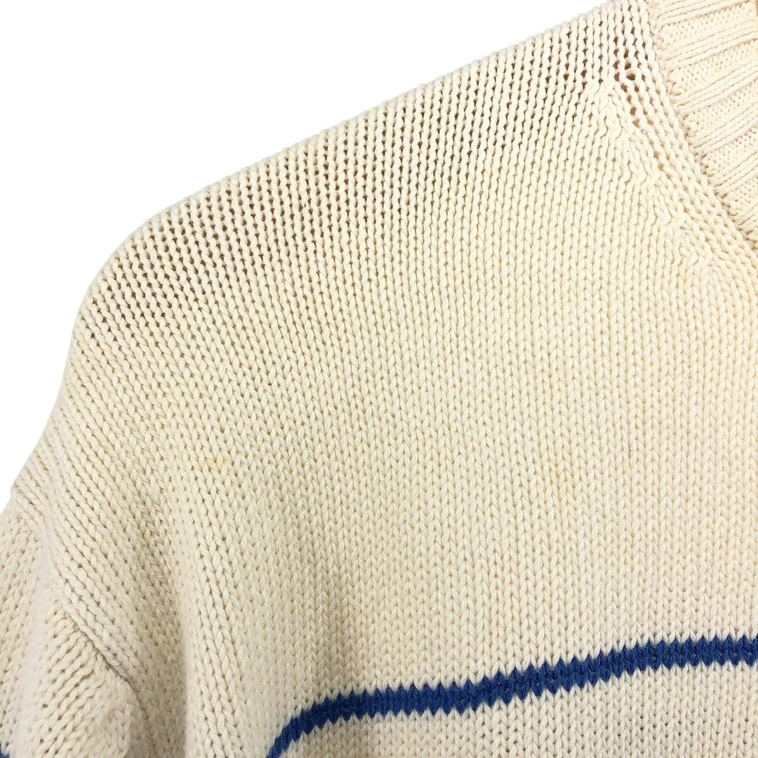 BOSTON TRADER Striped Pattern Henley Neck Cotton Knit Sweater Men's Size L cotton white type Vintage Second Hand