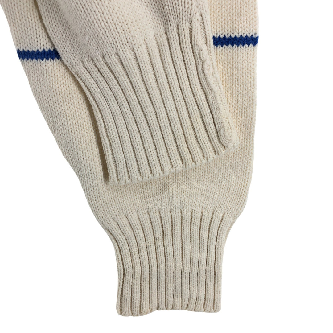 BOSTON TRADER Striped Pattern Henley Neck Cotton Knit Sweater Men's Size L cotton white type Vintage Second Hand