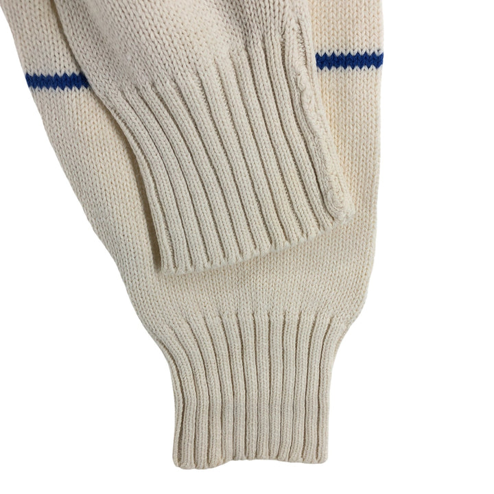 BOSTON TRADER Striped Pattern Henley Neck Cotton Knit Sweater Men's Size L cotton white type Vintage Second Hand
