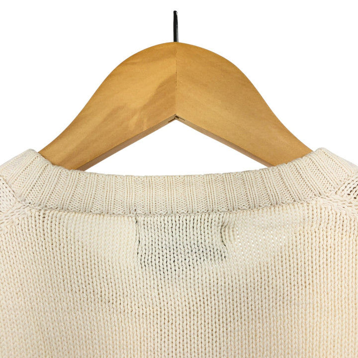 BOSTON TRADER Striped Pattern Henley Neck Cotton Knit Sweater Men's Size L cotton white type Vintage Second Hand