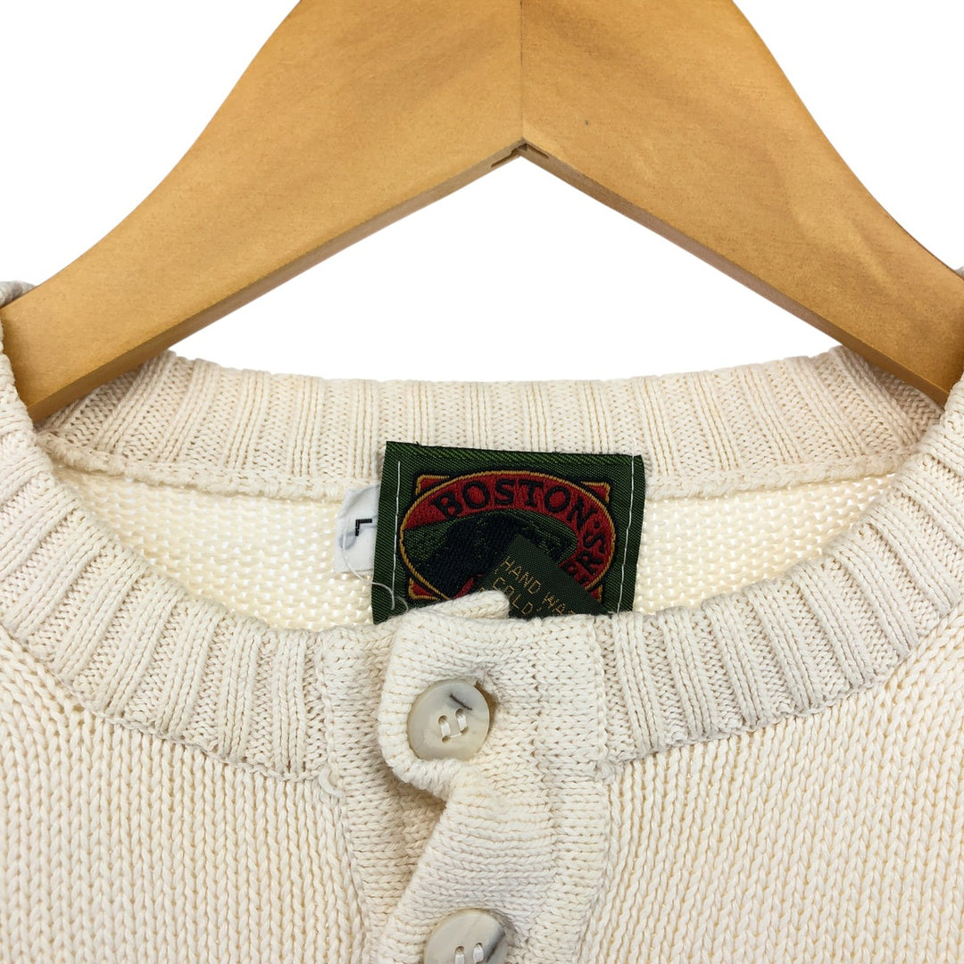BOSTON TRADER Striped Pattern Henley Neck Cotton Knit Sweater Men's Size L cotton white type Vintage Second Hand