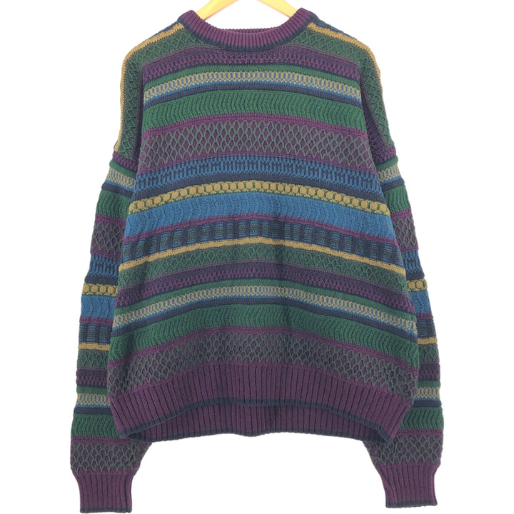 OLD GLORY Border Pattern Cotton Knit Sweater Made in USA Men's Size L cotton purple type Vintage Second Hand