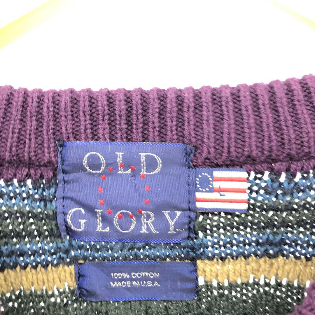 OLD GLORY Border Pattern Cotton Knit Sweater Made in USA Men's Size L cotton purple type Vintage Second Hand