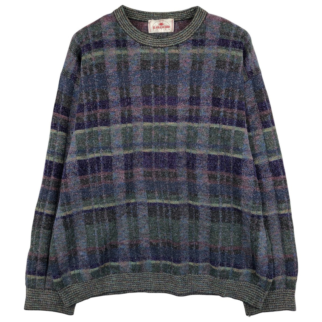 IL GRANCHIO Check Pattern Tile Cotton Knit Sweater, Men's Size XL unclear purple type Vintage Second Hand