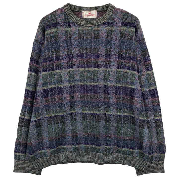 IL GRANCHIO Check Pattern Tile Cotton Knit Sweater, Men's Size XL unclear purple type Vintage Second Hand