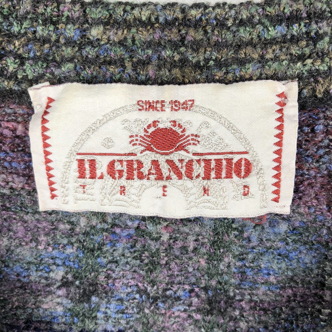 IL GRANCHIO Check Pattern Tile Cotton Knit Sweater, Men's Size XL unclear purple type Vintage Second Hand