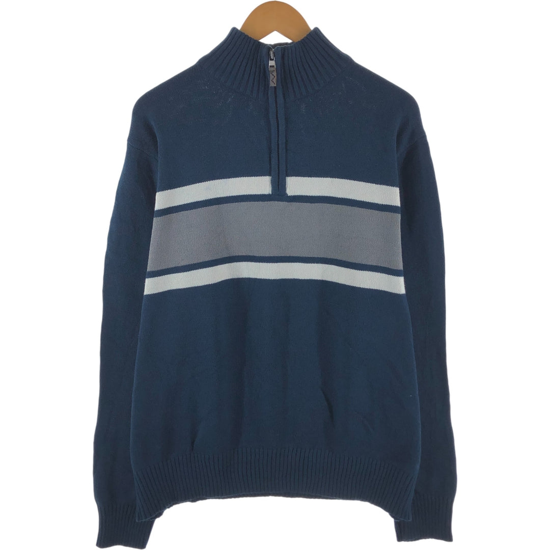 Eddie Bauer Cotton Knit Half Zip Sweater with Stripes, Men's Size XL cotton navy blue type Vintage Second Hand