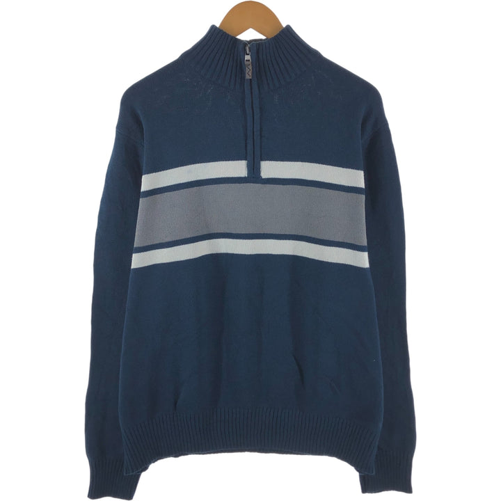 Eddie Bauer Cotton Knit Half Zip Sweater with Stripes, Men's Size XL cotton navy blue type Vintage Second Hand