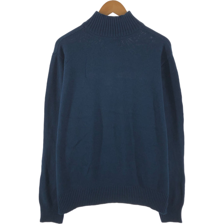 Eddie Bauer Cotton Knit Half Zip Sweater with Stripes, Men's Size XL cotton navy blue type Vintage Second Hand
