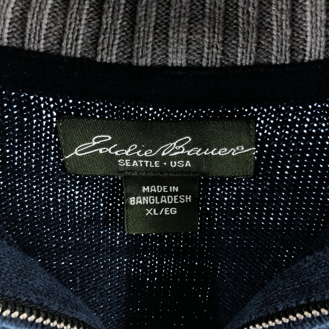 Eddie Bauer Cotton Knit Half Zip Sweater with Stripes, Men's Size XL cotton navy blue type Vintage Second Hand
