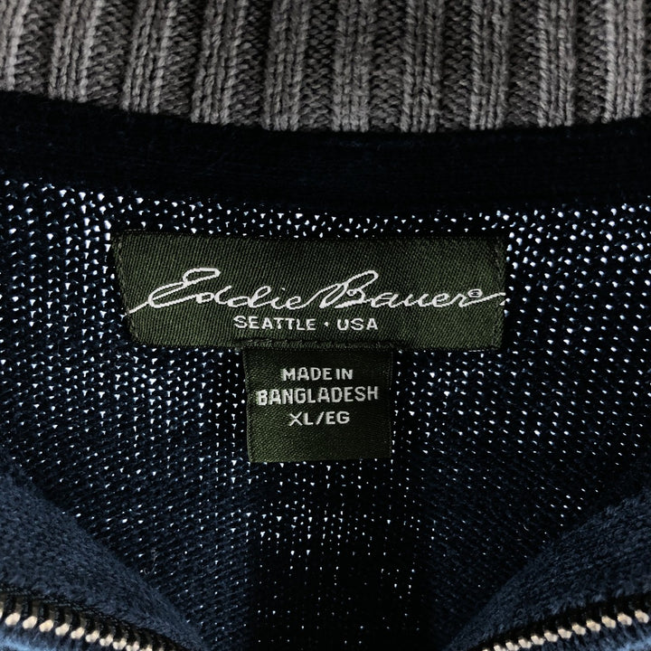 Eddie Bauer Cotton Knit Half Zip Sweater with Stripes, Men's Size XL cotton navy blue type Vintage Second Hand