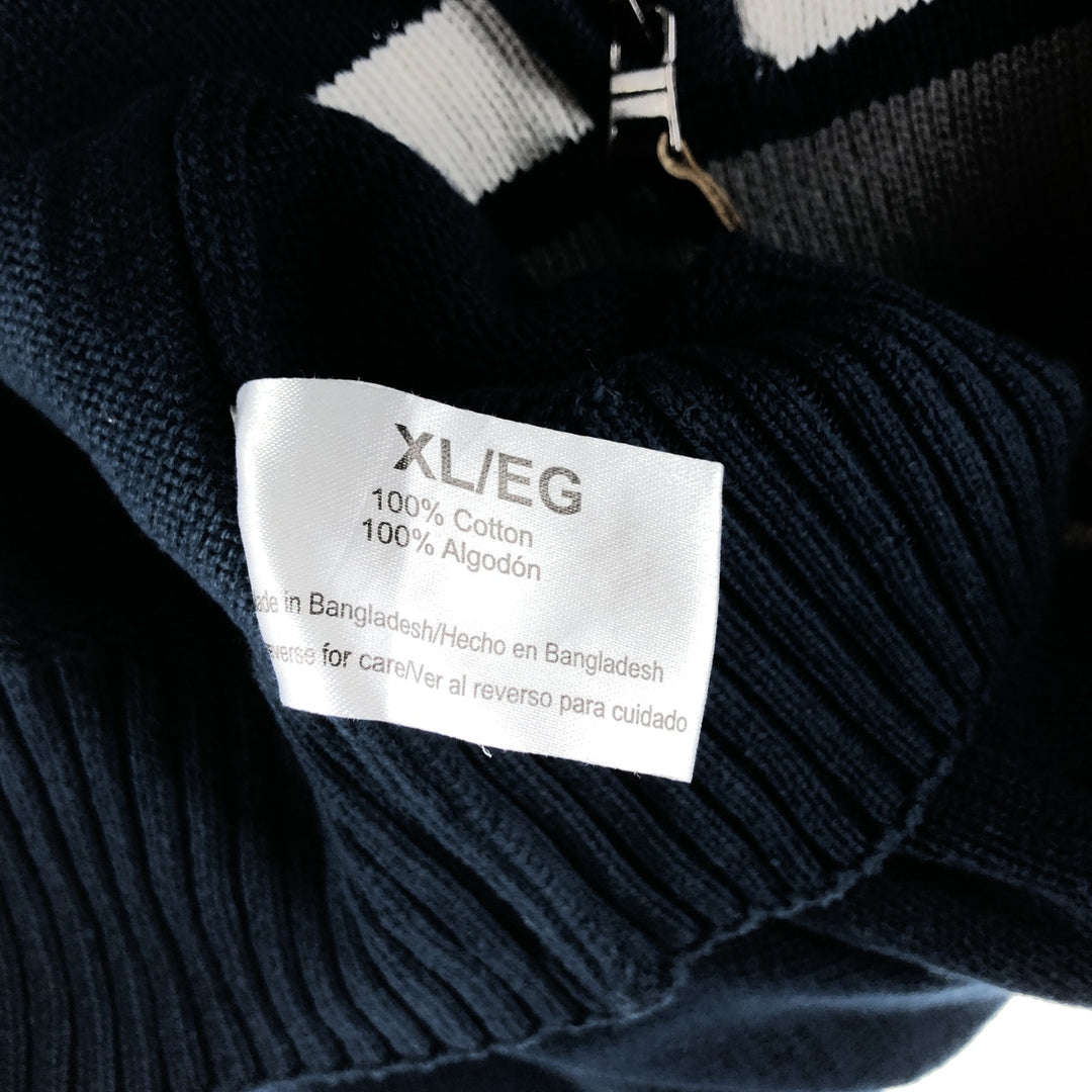 Eddie Bauer Cotton Knit Half Zip Sweater with Stripes, Men's Size XL cotton navy blue type Vintage Second Hand