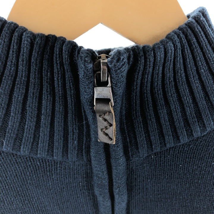 Eddie Bauer Cotton Knit Half Zip Sweater with Stripes, Men's Size XL cotton navy blue type Vintage Second Hand