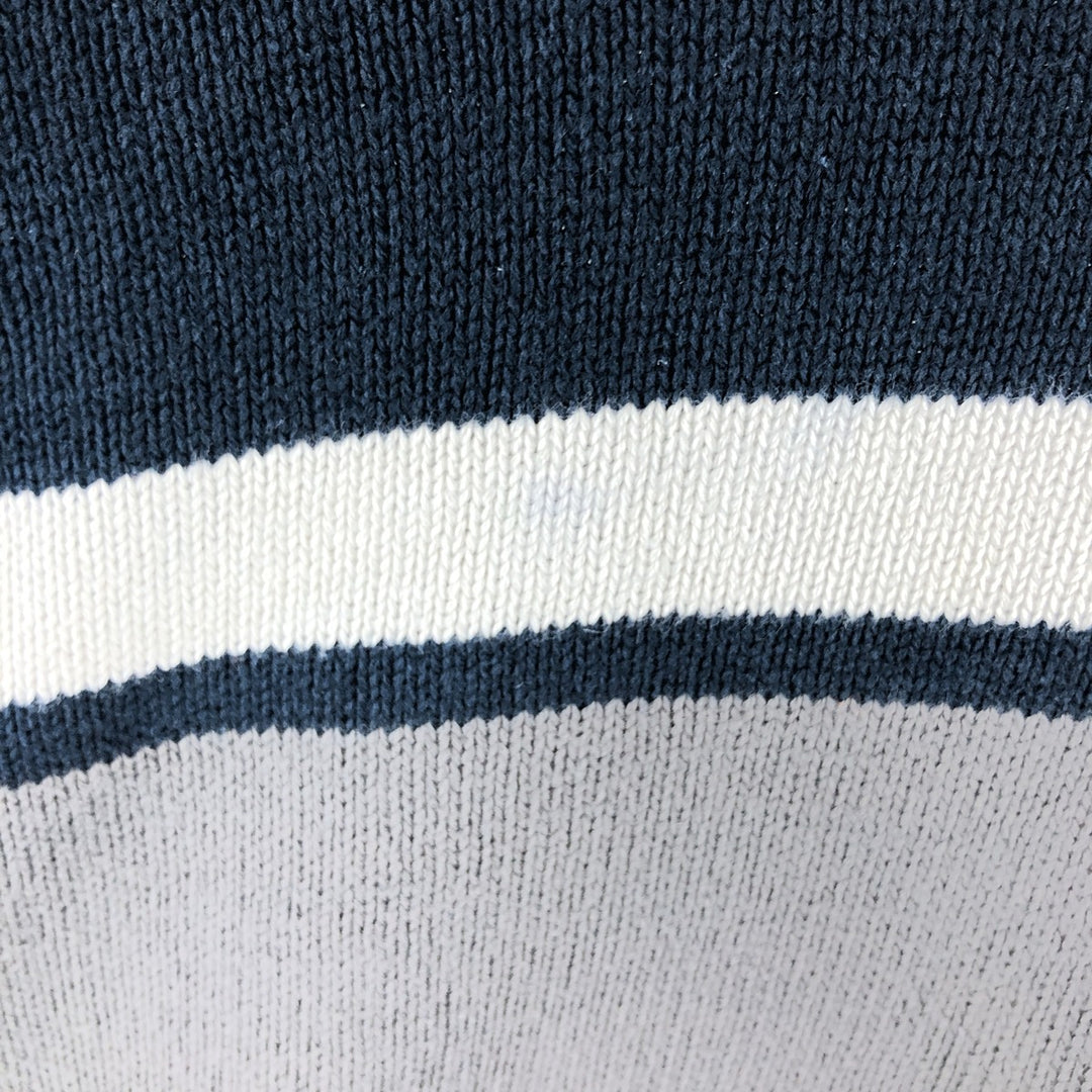 Eddie Bauer Cotton Knit Half Zip Sweater with Stripes, Men's Size XL cotton navy blue type Vintage Second Hand