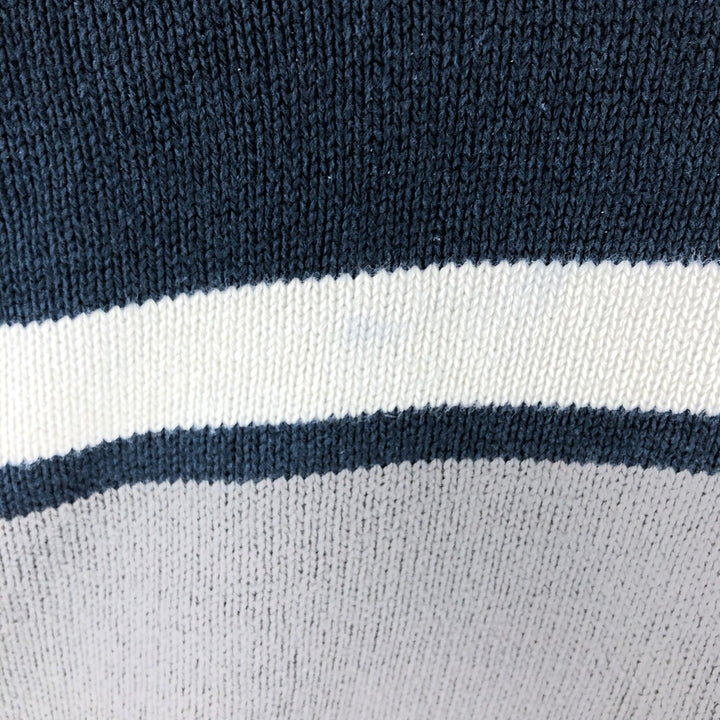 Eddie Bauer Cotton Knit Half Zip Sweater with Stripes, Men's Size XL cotton navy blue type Vintage Second Hand