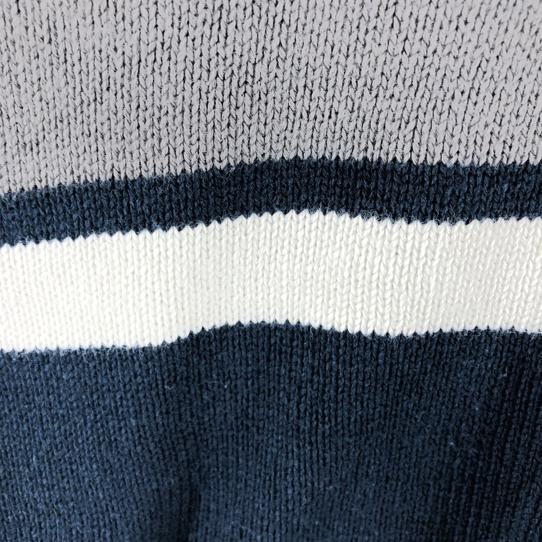 Eddie Bauer Cotton Knit Half Zip Sweater with Stripes, Men's Size XL cotton navy blue type Vintage Second Hand