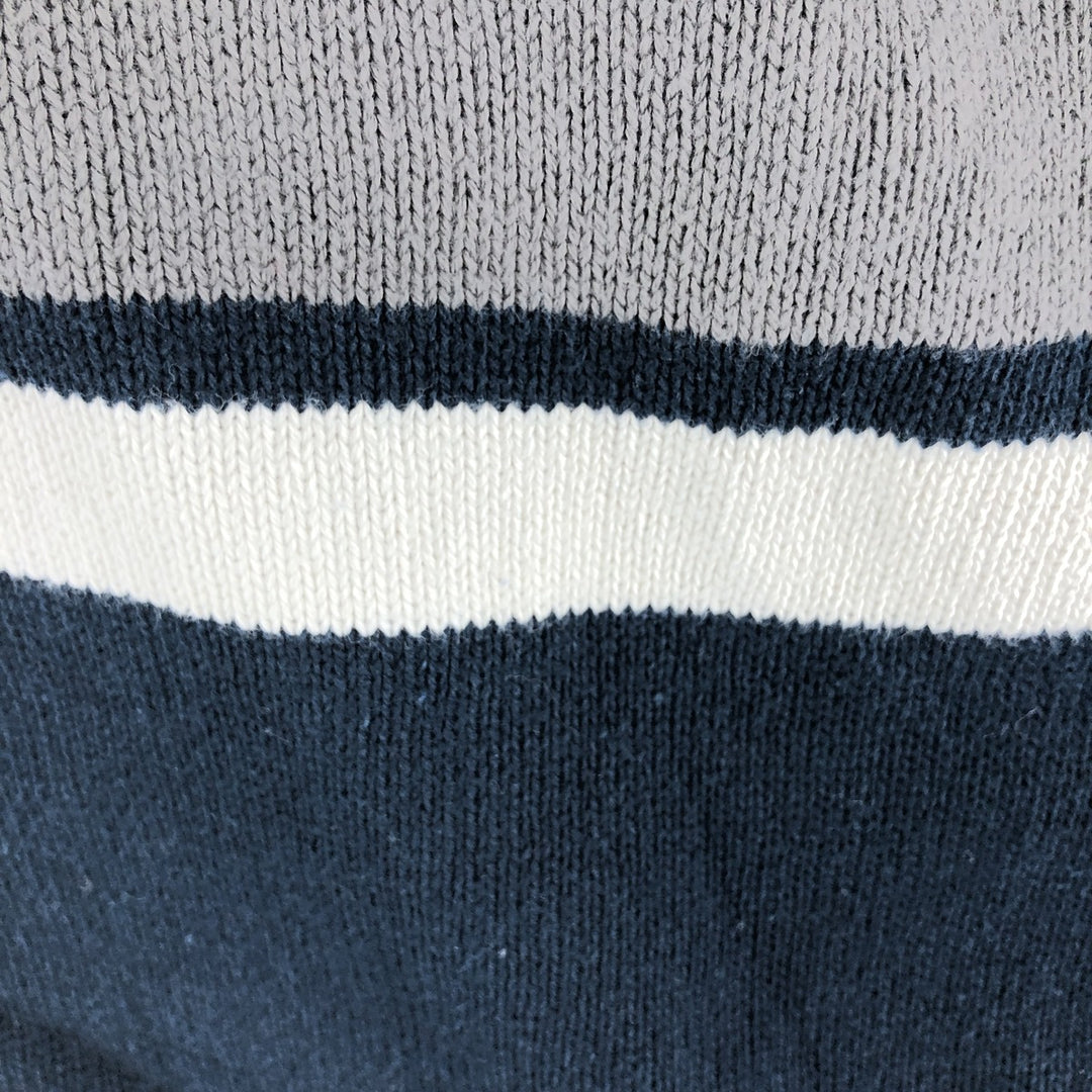 Eddie Bauer Cotton Knit Half Zip Sweater with Stripes, Men's Size XL cotton navy blue type Vintage Second Hand