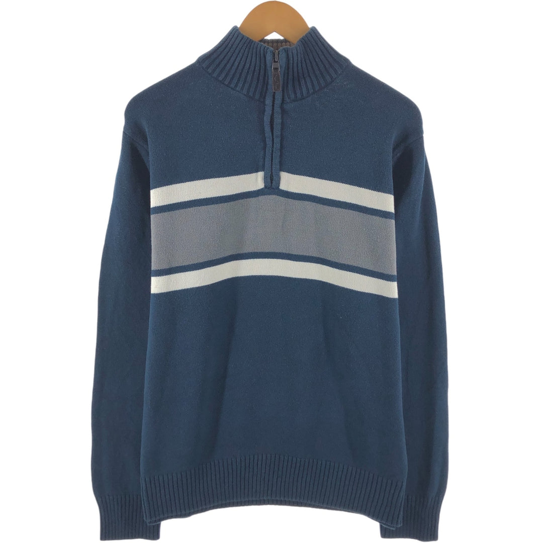 Eddie Bauer Cotton Knit Half Zip Sweater with Stripes, Men's Size XL cotton navy blue type Vintage Second Hand