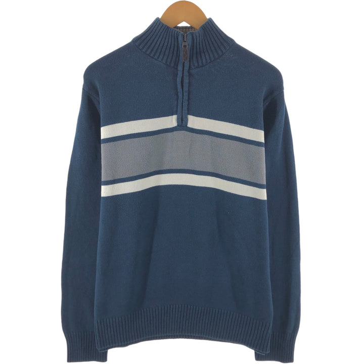 Eddie Bauer Cotton Knit Half Zip Sweater with Stripes, Men's Size XL cotton navy blue type Vintage Second Hand