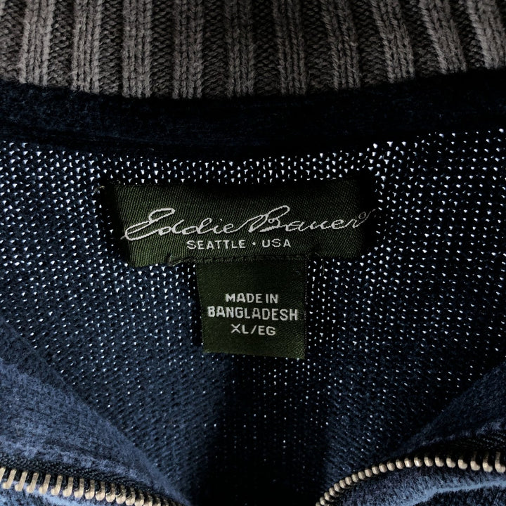 Eddie Bauer Cotton Knit Half Zip Sweater with Stripes, Men's Size XL cotton navy blue type Vintage Second Hand