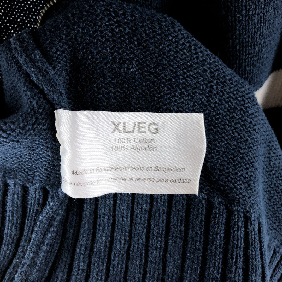 Eddie Bauer Cotton Knit Half Zip Sweater with Stripes, Men's Size XL cotton navy blue type Vintage Second Hand