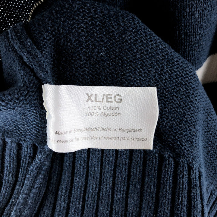 Eddie Bauer Cotton Knit Half Zip Sweater with Stripes, Men's Size XL cotton navy blue type Vintage Second Hand
