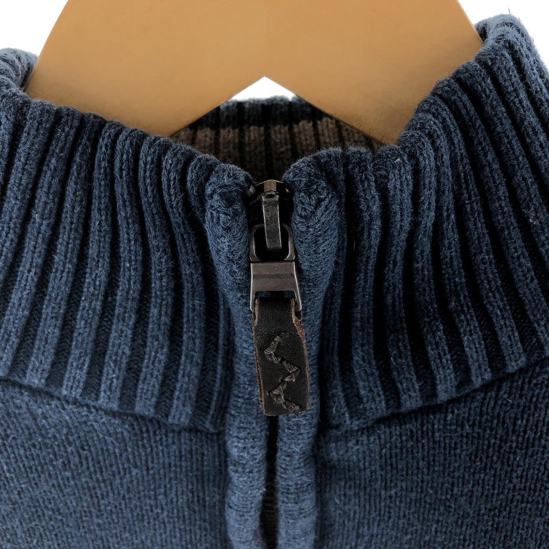 Eddie Bauer Cotton Knit Half Zip Sweater with Stripes, Men's Size XL cotton navy blue type Vintage Second Hand