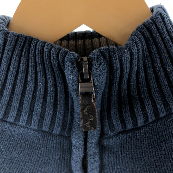 Eddie Bauer Cotton Knit Half Zip Sweater with Stripes, Men's Size XL cotton navy blue type Vintage Second Hand