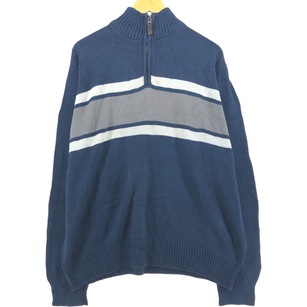 Eddie Bauer Cotton Knit Half Zip Sweater with Stripes, Men's Size XL cotton navy blue type Vintage Second Hand