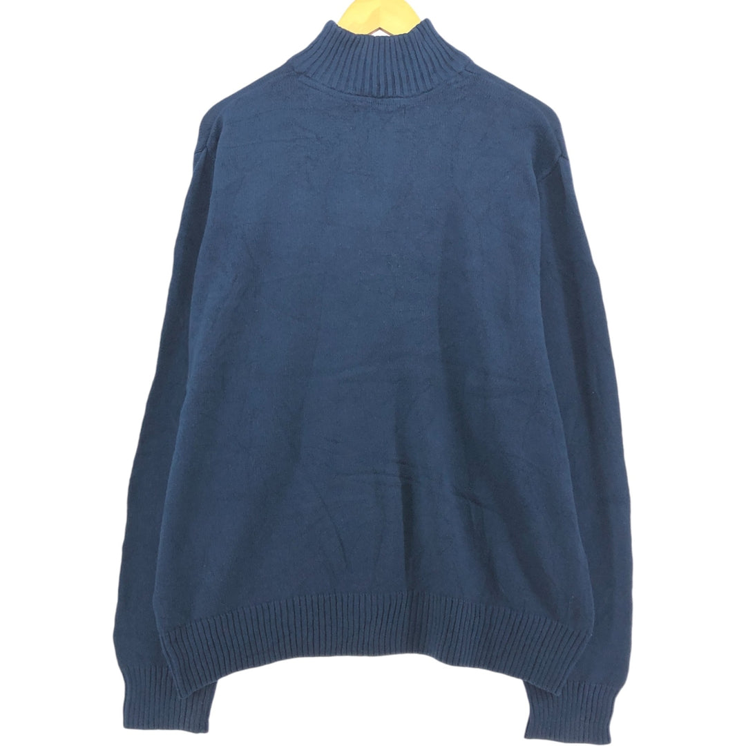 Eddie Bauer Cotton Knit Half Zip Sweater with Stripes, Men's Size XL cotton navy blue type Vintage Second Hand