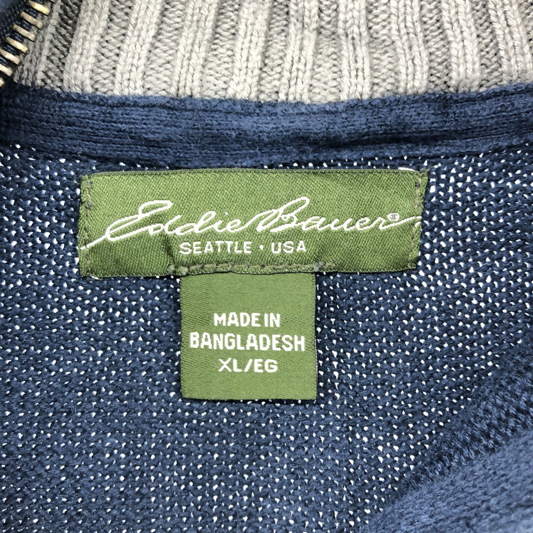 Eddie Bauer Cotton Knit Half Zip Sweater with Stripes, Men's Size XL cotton navy blue type Vintage Second Hand