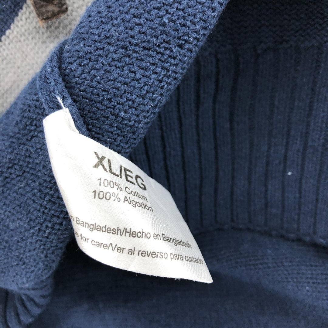 Eddie Bauer Cotton Knit Half Zip Sweater with Stripes, Men's Size XL cotton navy blue type Vintage Second Hand