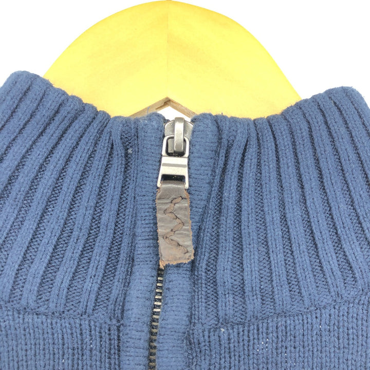 Eddie Bauer Cotton Knit Half Zip Sweater with Stripes, Men's Size XL cotton navy blue type Vintage Second Hand