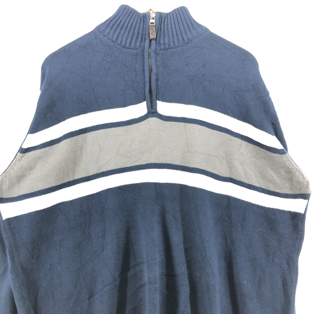 Eddie Bauer Cotton Knit Half Zip Sweater with Stripes, Men's Size XL cotton navy blue type Vintage Second Hand