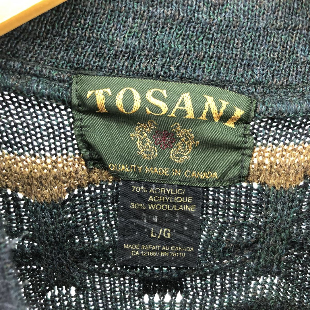 TOSANI All-Over Print 3D Knit Sweater, Made in Canada, Men's Size L, Vintage acrylic multicolor Vintage Second Hand