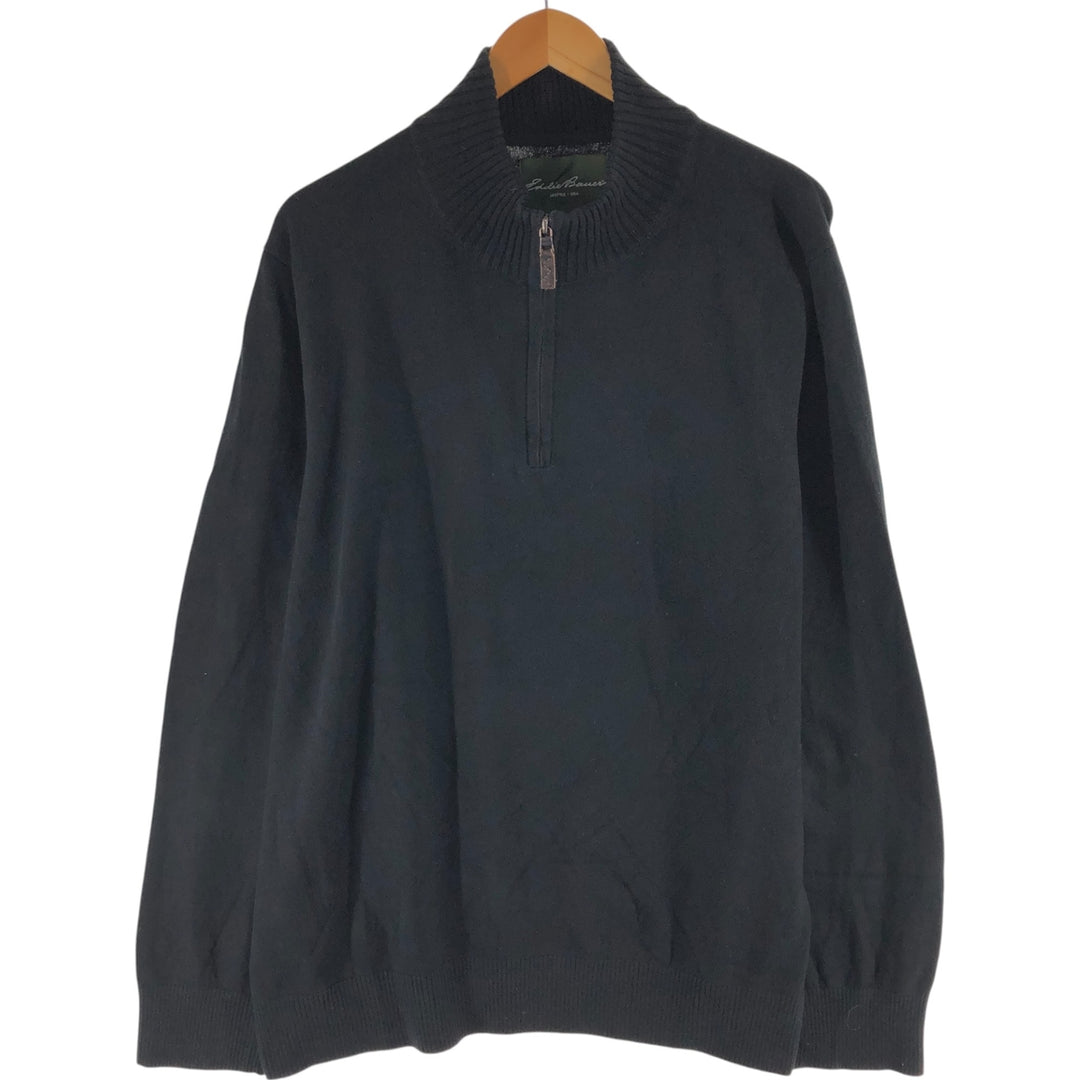 Eddie Bauer Cotton Knit Half-Zip Sweater, Men's XXL cotton black type Vintage Second Hand