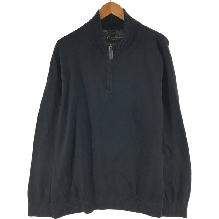 Eddie Bauer Cotton Knit Half-Zip Sweater, Men's XXL cotton black type Vintage Second Hand