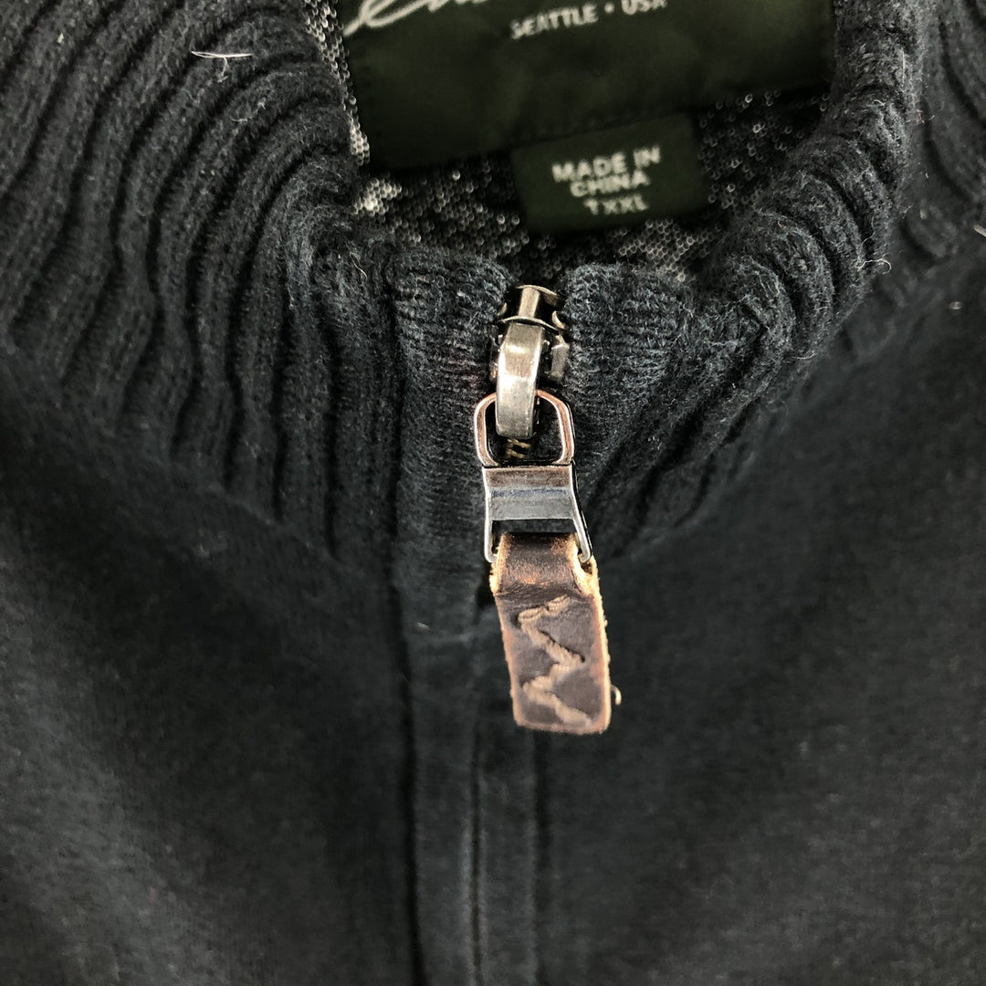 Eddie Bauer Cotton Knit Half-Zip Sweater, Men's XXL cotton black type Vintage Second Hand