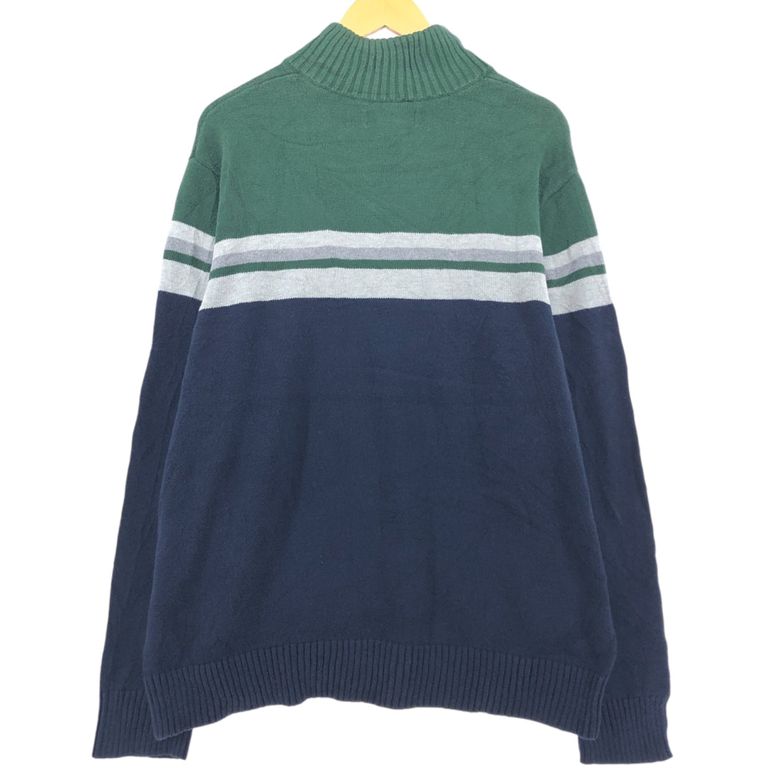 Eddie Bauer Striped Pattern Cotton Knit Half Zip Sweater, Men's Size L cotton navy blue type Vintage Second Hand